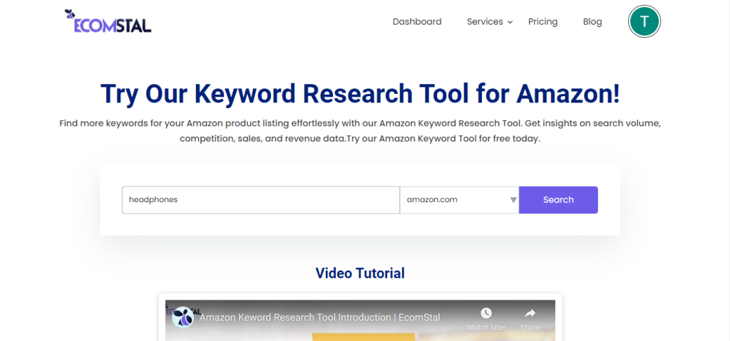 EcomStal keyword research tool