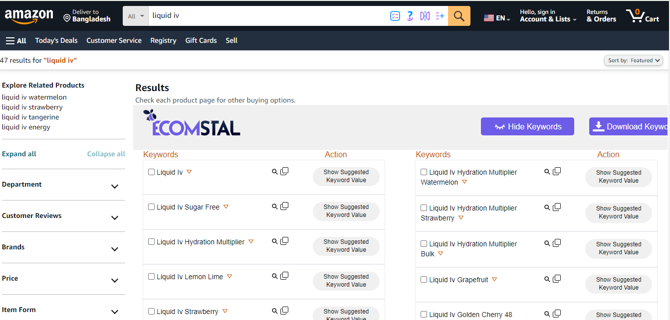 EcomStal Keyword research tool for Amazon sellers