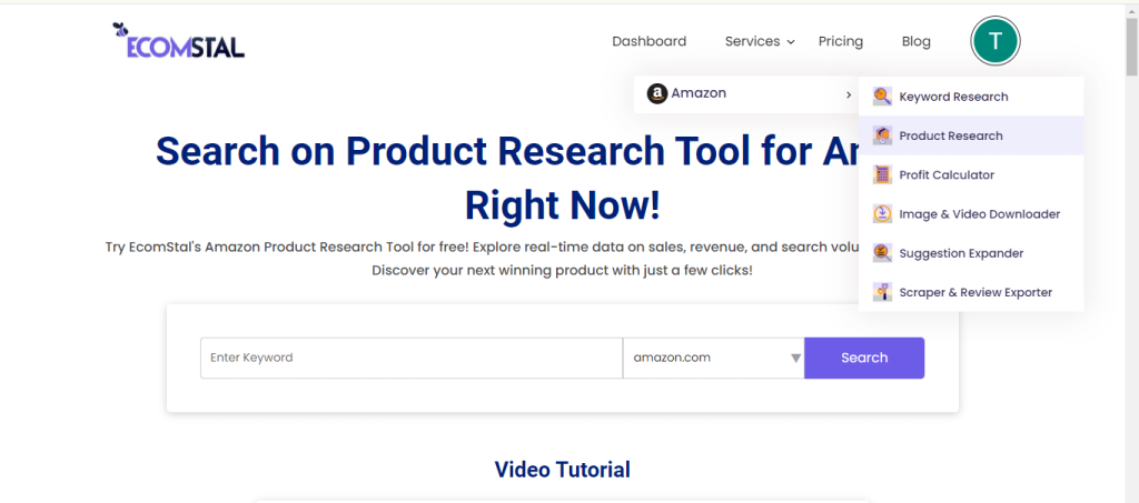 Amazon product research tool by EcomStal